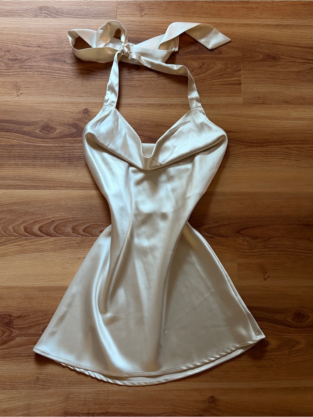 American Threads Jackie Ivory Satin Cowl Halter Mini Dress S Bridal